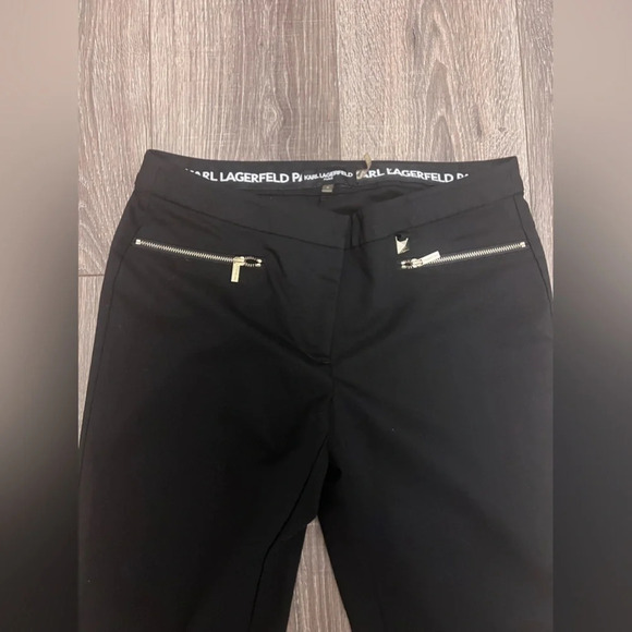 Karl Lagerfeld Pants Womens Size 4 Black Tapered Slim Fit Cotton Stretch Zipper - Picture 2 of 6